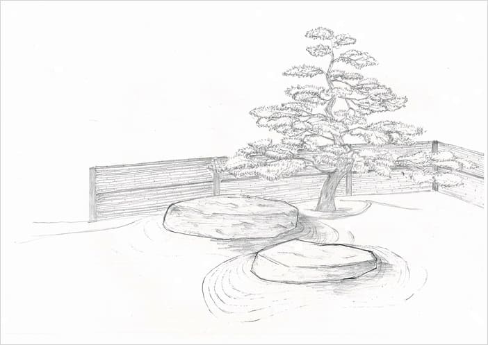 丹念に設えられた枝と石